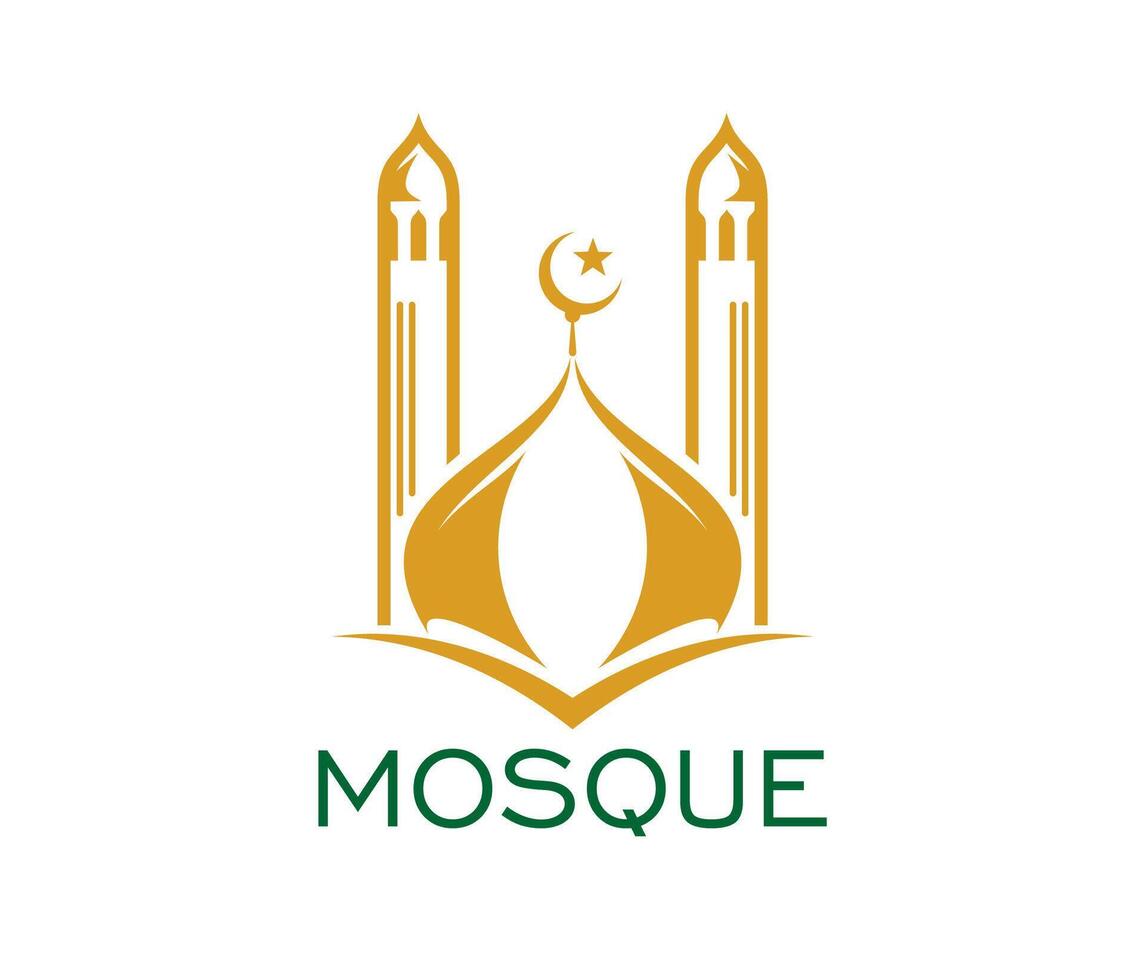 Ramadan Muslim mosque icon with two minarets, vector