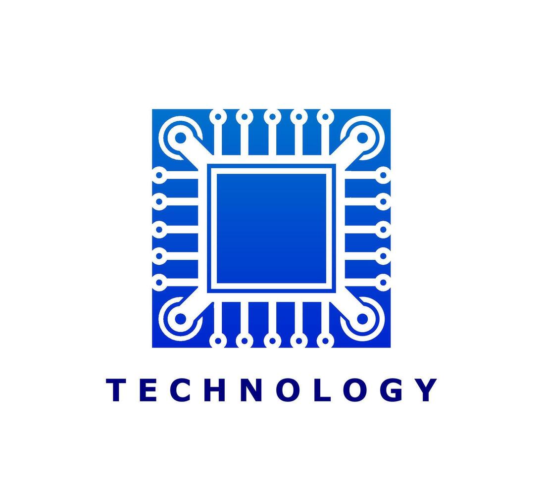 Computer chip icon, AI and computer technology vector