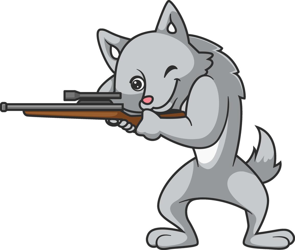 wolf holding hunting rifle in standing pose vector
