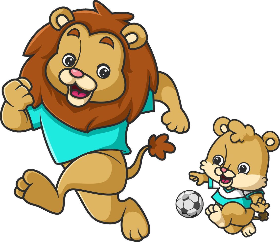 A big lion with a baby lion is playing football vector