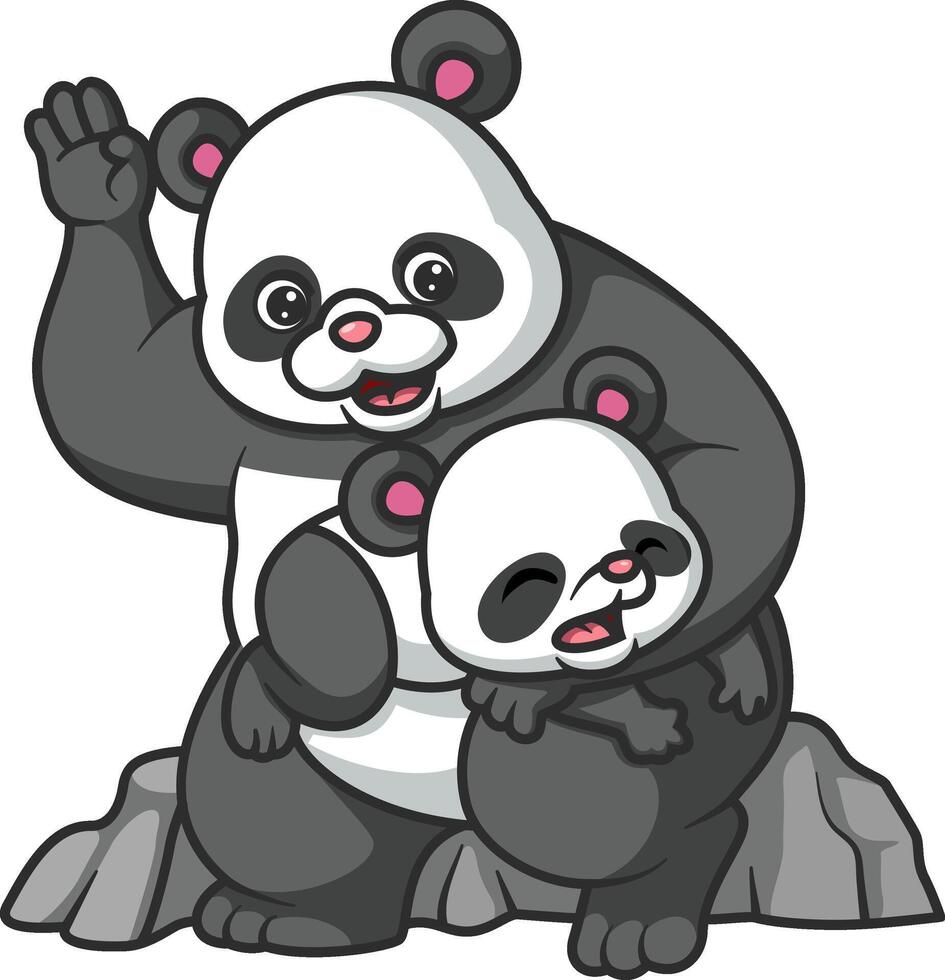 Big panda gives little panda a little smack on the butt vector