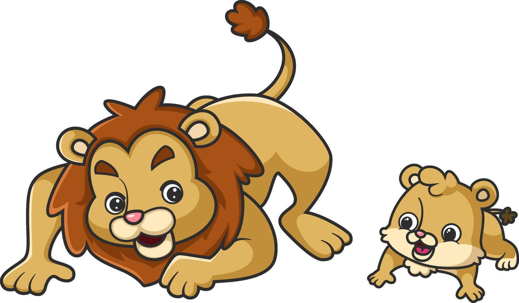 A big lion with a baby lion is playing how to hunt vector