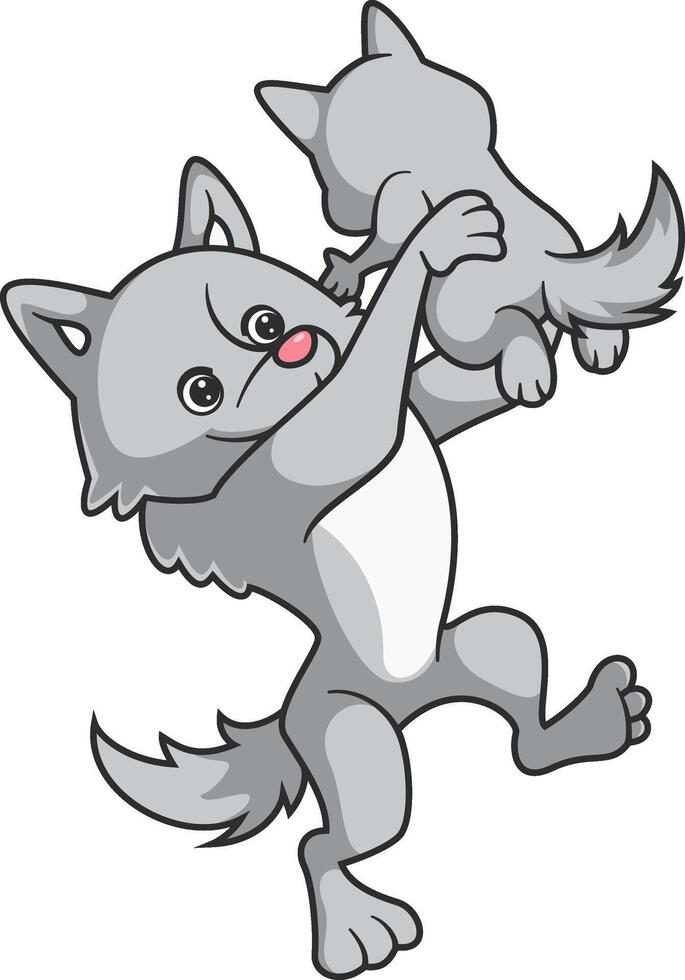 big wolf is joking with little wolf, big wolf hugs little wolf vector