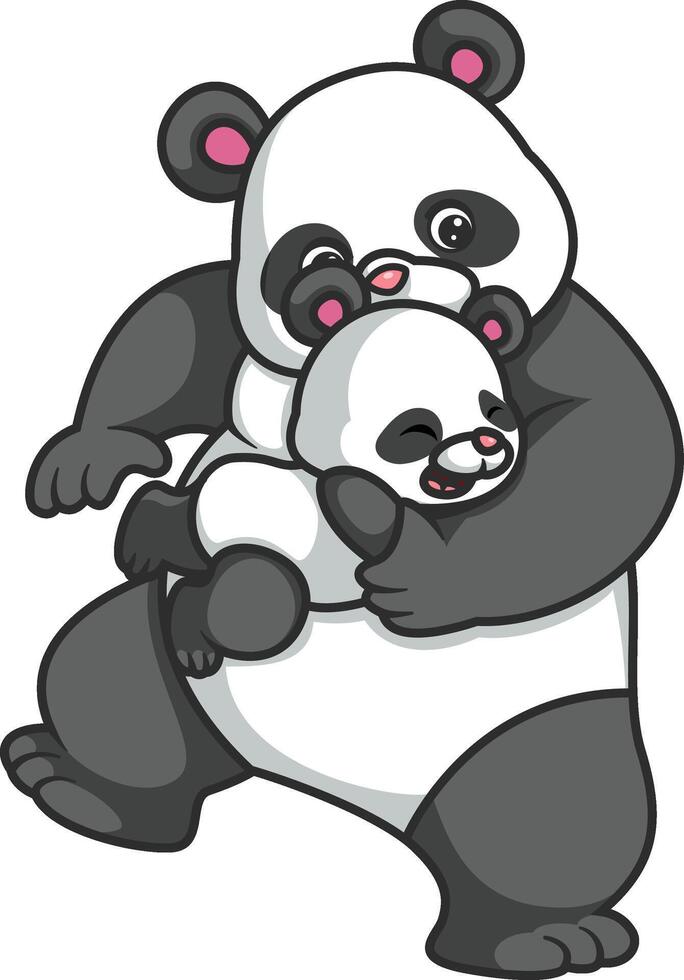 Big panda holding a crying little panda vector