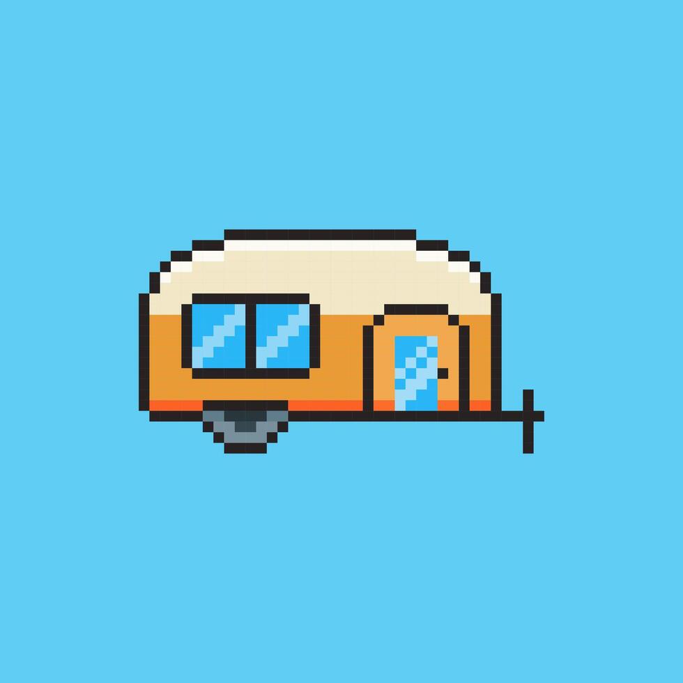 Pixel art Camper Van yellow game asset design vector