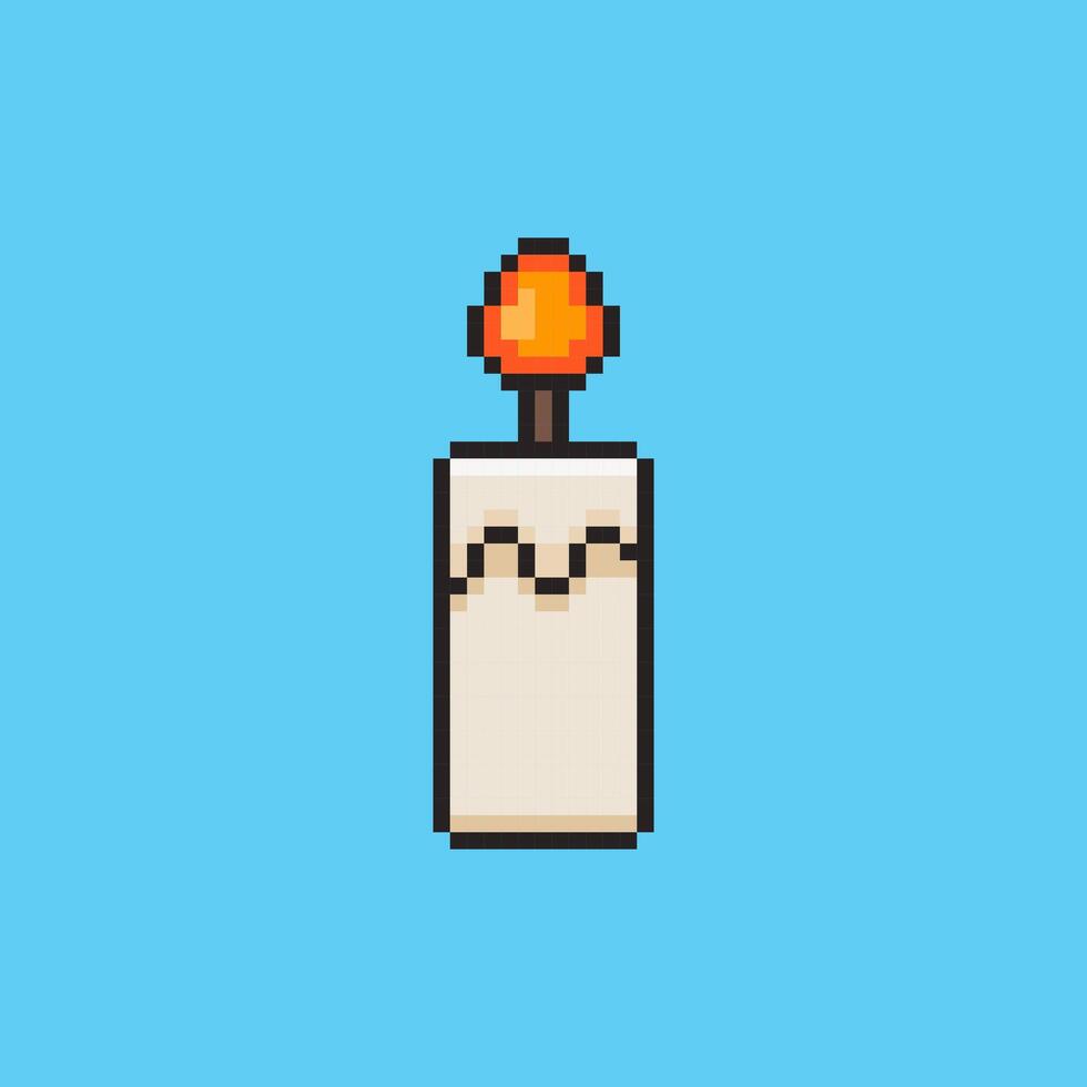 Pixel art Candle with Flame game asset design vector
