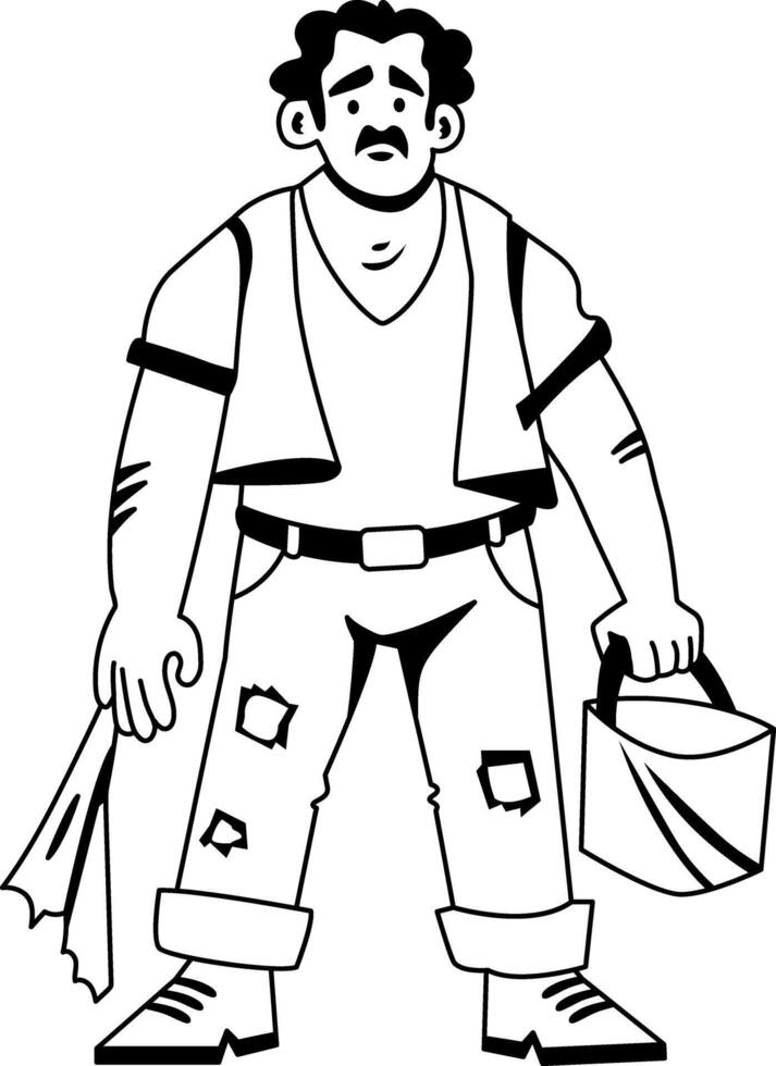 A poor character wearing worn clothes illustration in glyph style vector