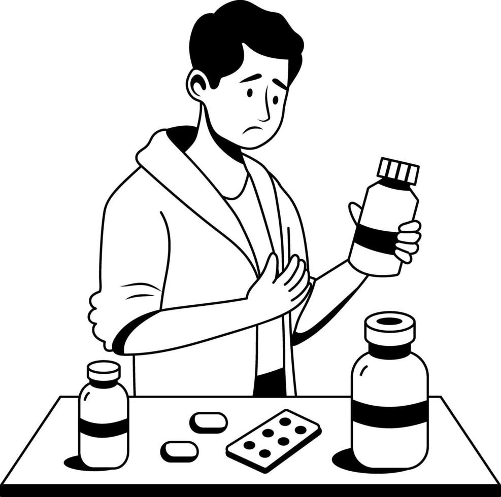 A glyph illustration of poor character having no medicine vector