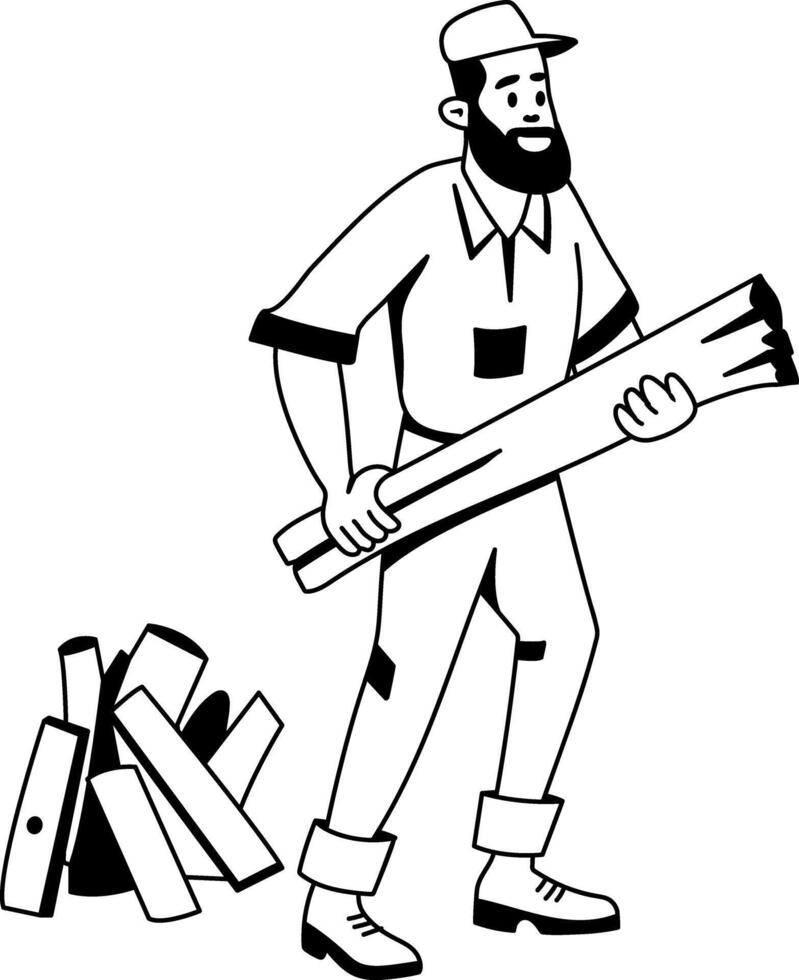 A person collecting firewood illustration in glyph style vector