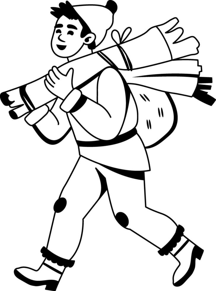 A character carrying firewood illustration in glyph style vector