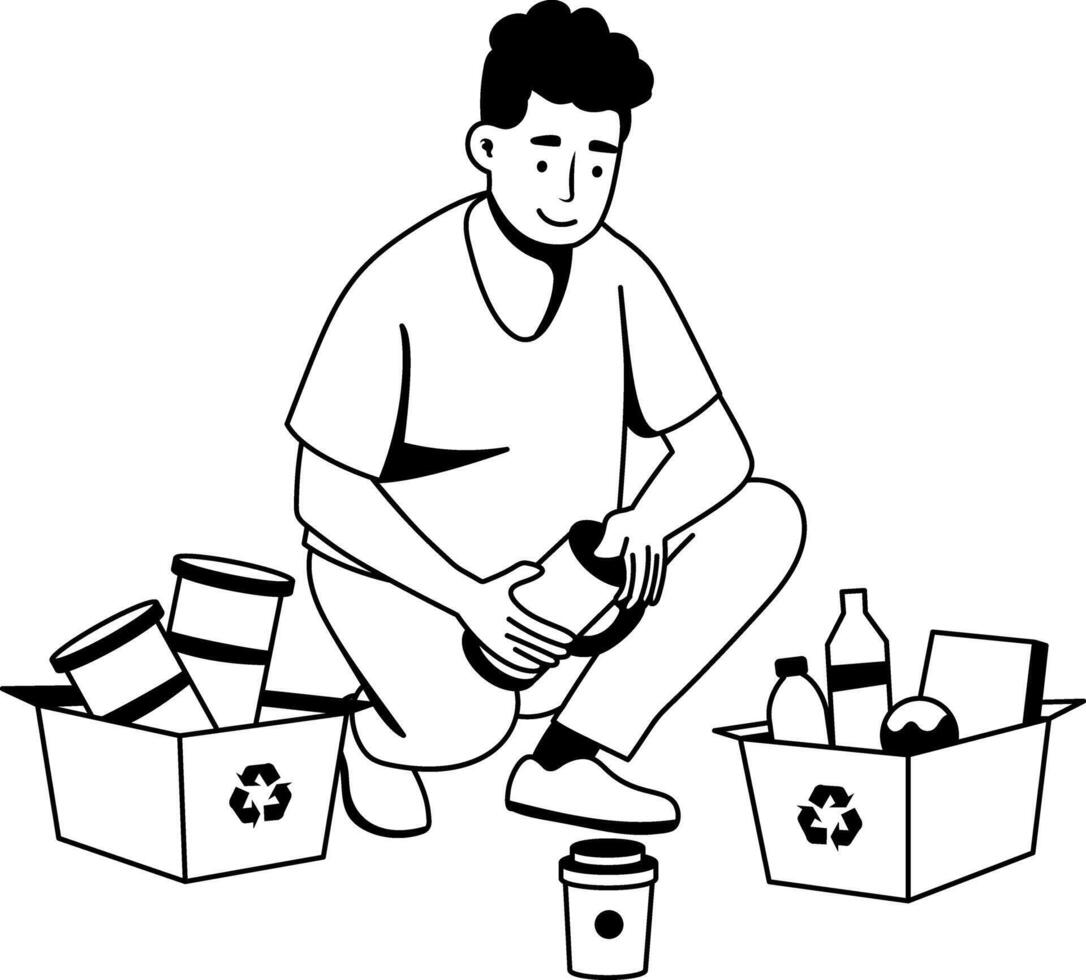 A glyph illustration of character recycling material vector