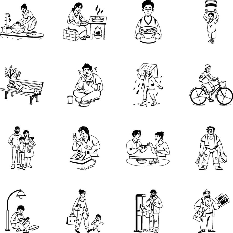 Set of Glyph Style Indigent Characters Illustrations vector
