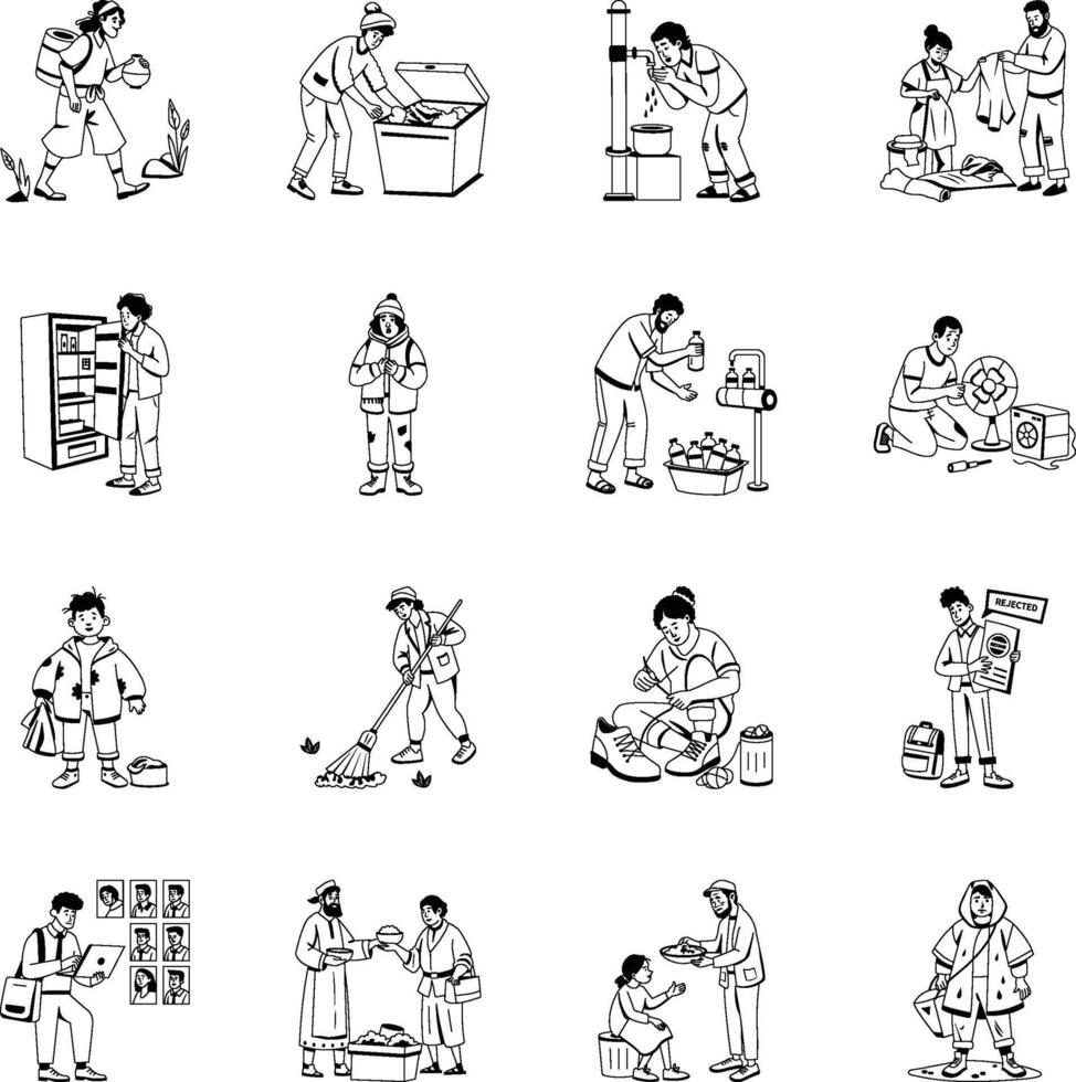 Bundle of Glyph Style Needy People Illustrations vector