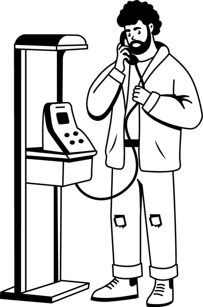 A glyph illustration of character using public phone vector
