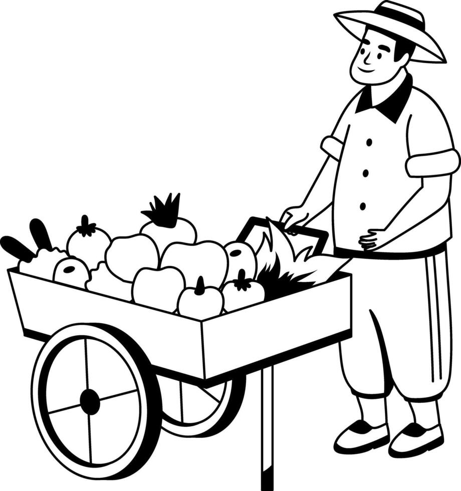 A glyph illustration of a character selling fruits vector