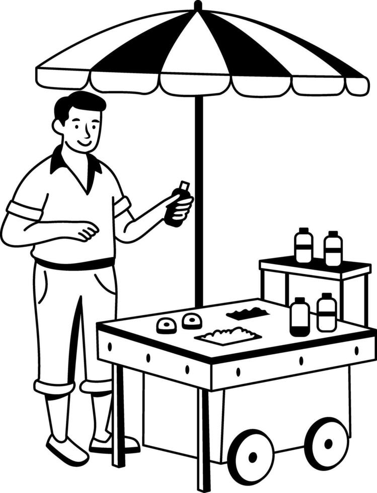 A character standing on street vendor illustration in glyph style vector