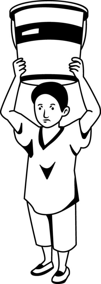 A glyph illustration of character carrying a bucket on head depicting water shortage vector