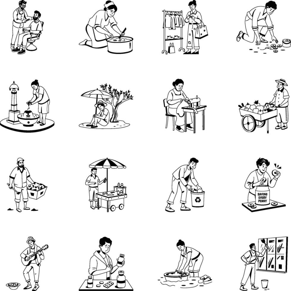 Collection of Glyph Style Poverty Illustrations vector