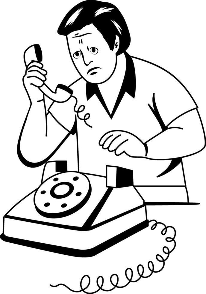 A glyph illustration of a character using old telephone vector