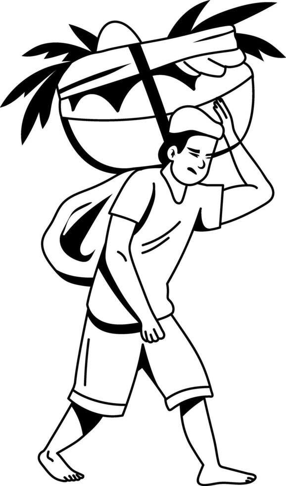 A poor character carrying weight illustration in glyph style vector