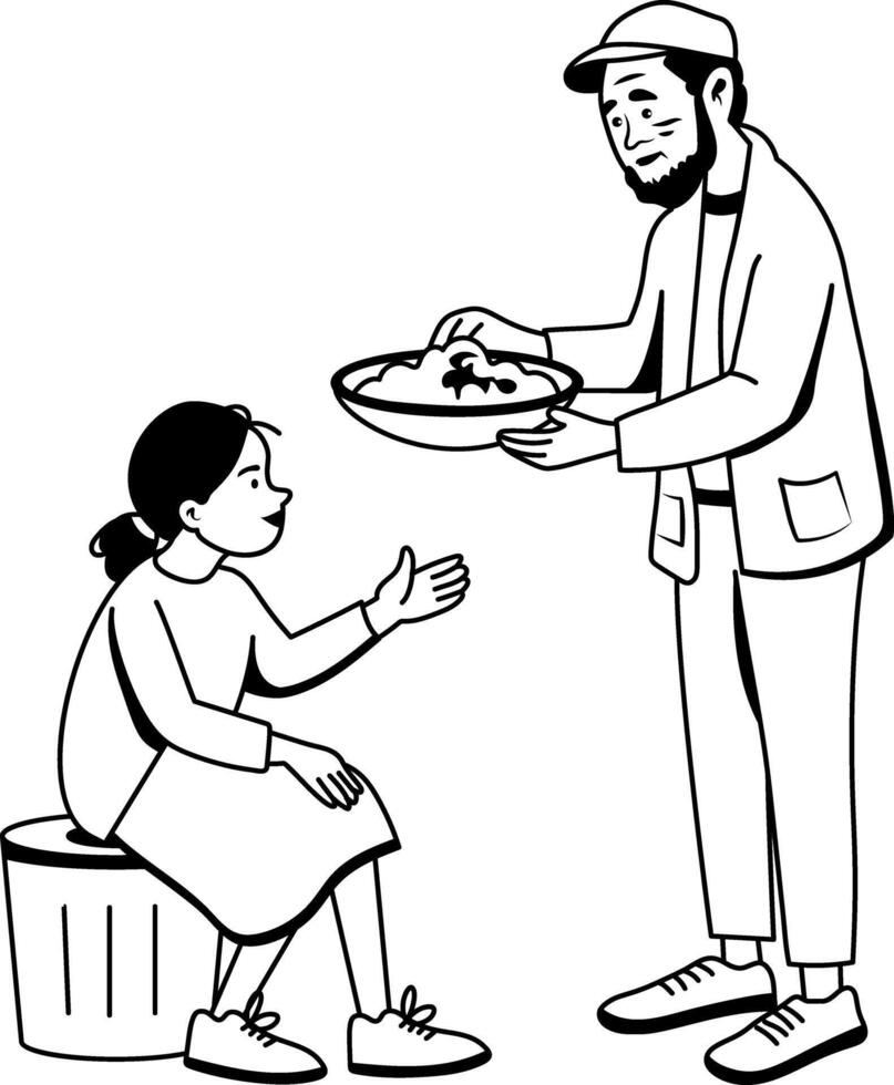 A glyph illustration of character giving food donation to a child vector