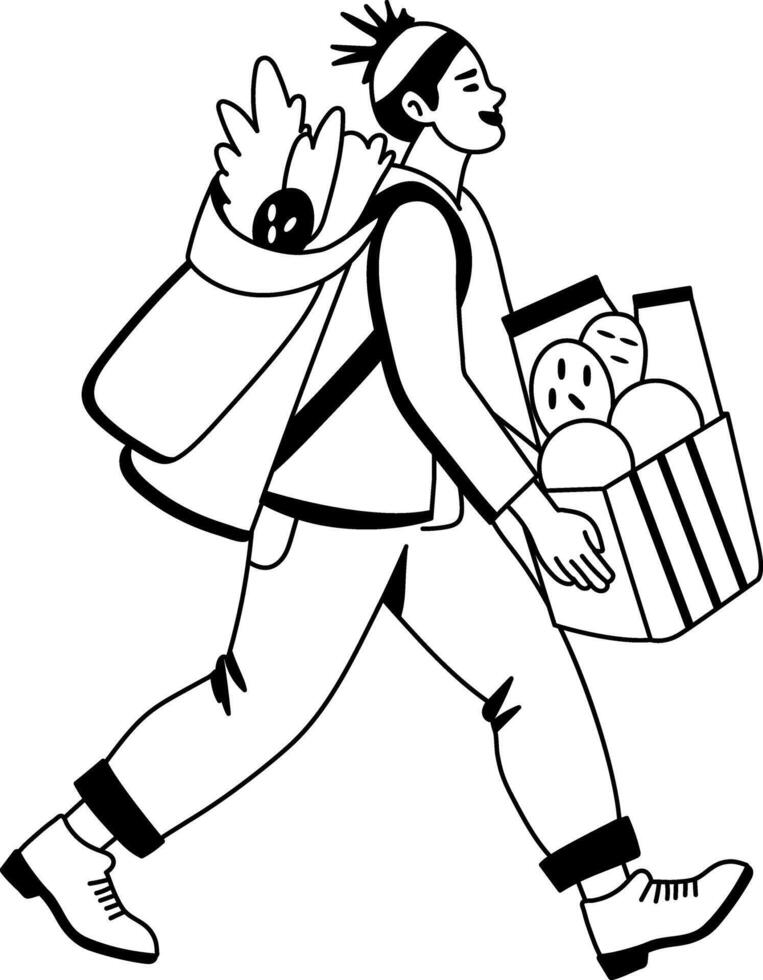 A glyph illustration of character caring groceries vector