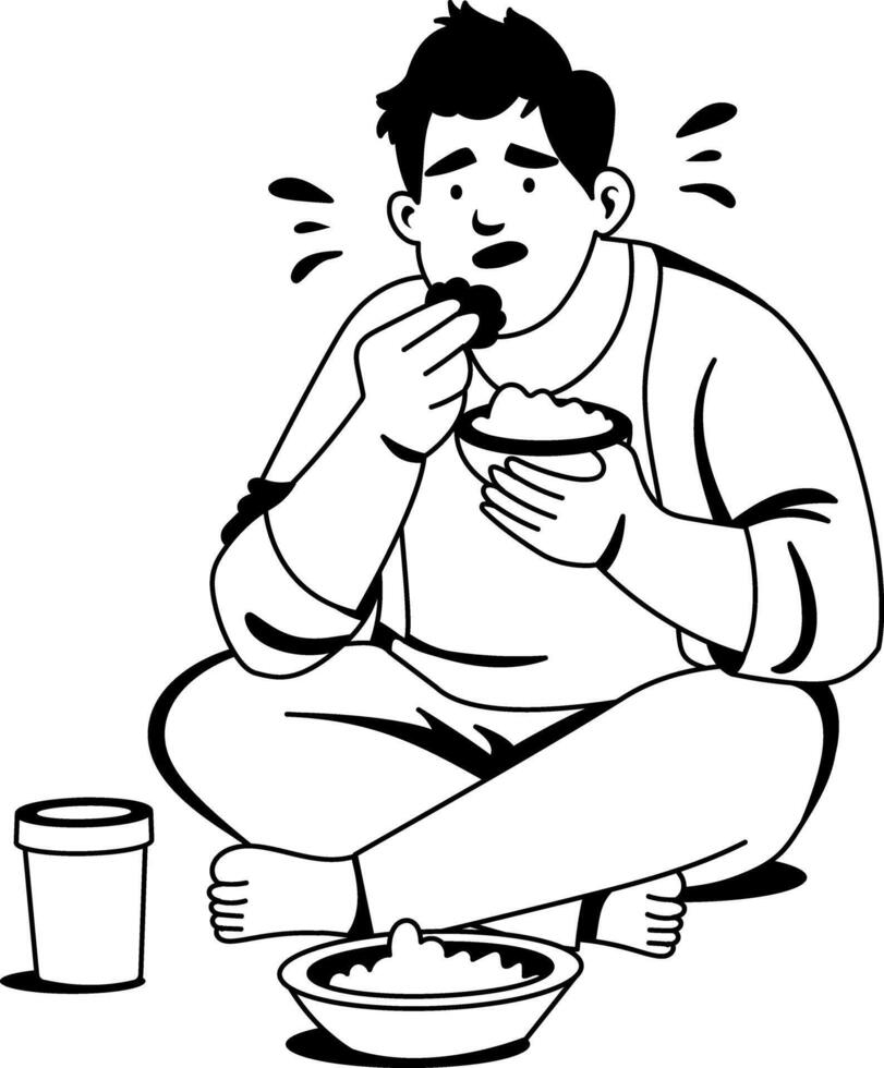 Poor eating food illustration in glyph style vector