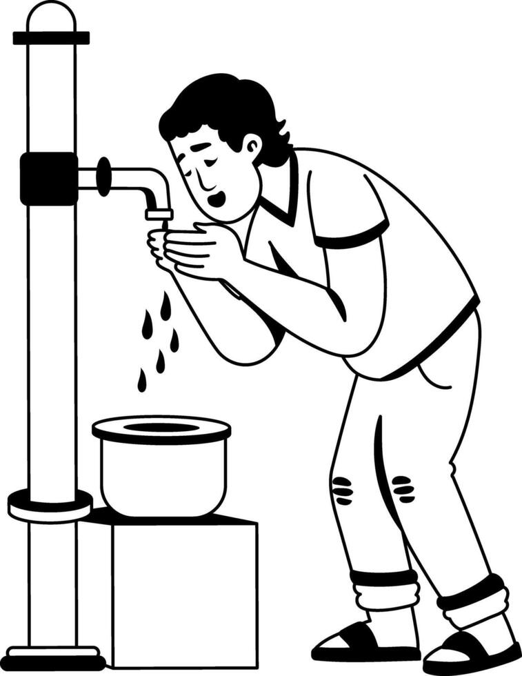 A glyph illustration of character drinking water with hands vector