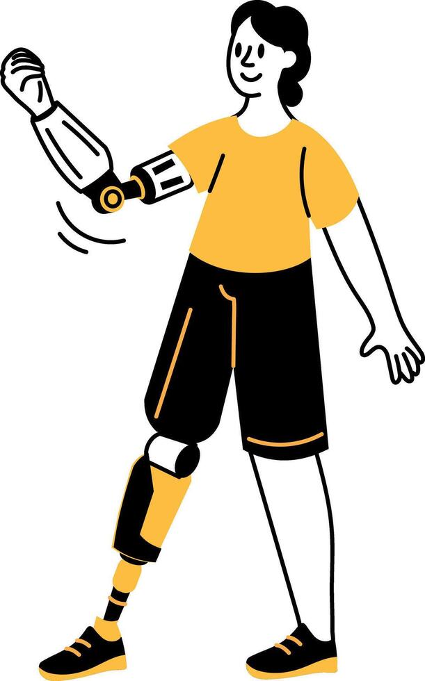 A hand drawn illustration showing prosthetics character vector