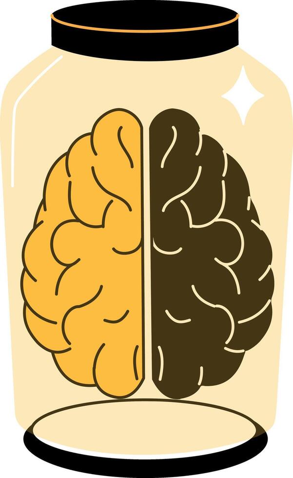 Preserved brain in a jar, hand drawn illustration vector