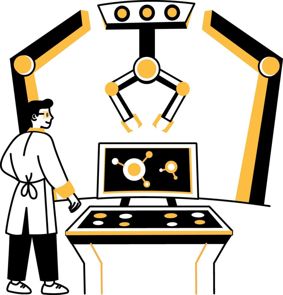 A scientist doing ai research, hand drawn illustration vector