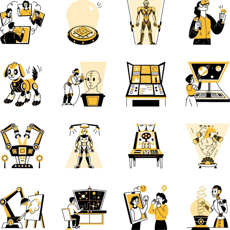 Set of Futuristic Technology Hand Drawn Illustrations vector