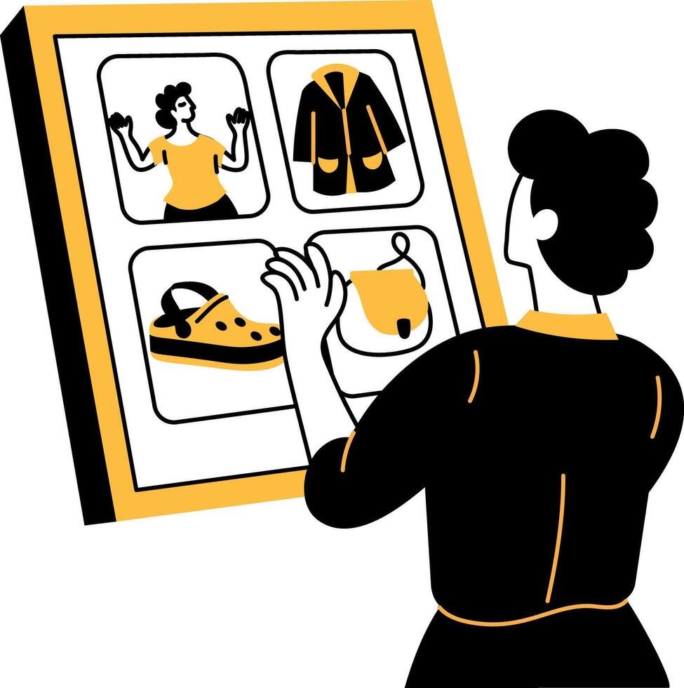 A character doing ai shopping, hand drawn illustration vector
