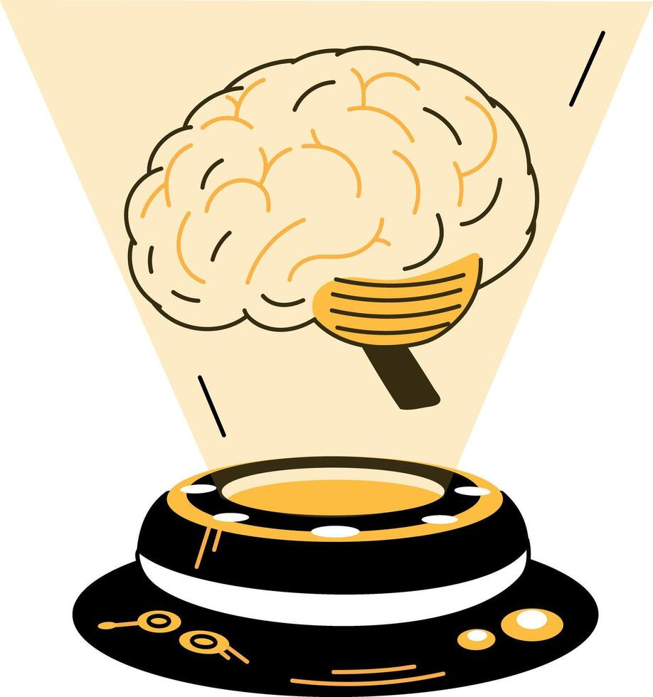 A hand drawn illustration of a holographic brain vector