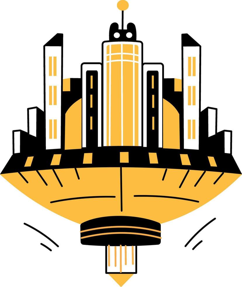A hand drawn illustration of a floating city vector