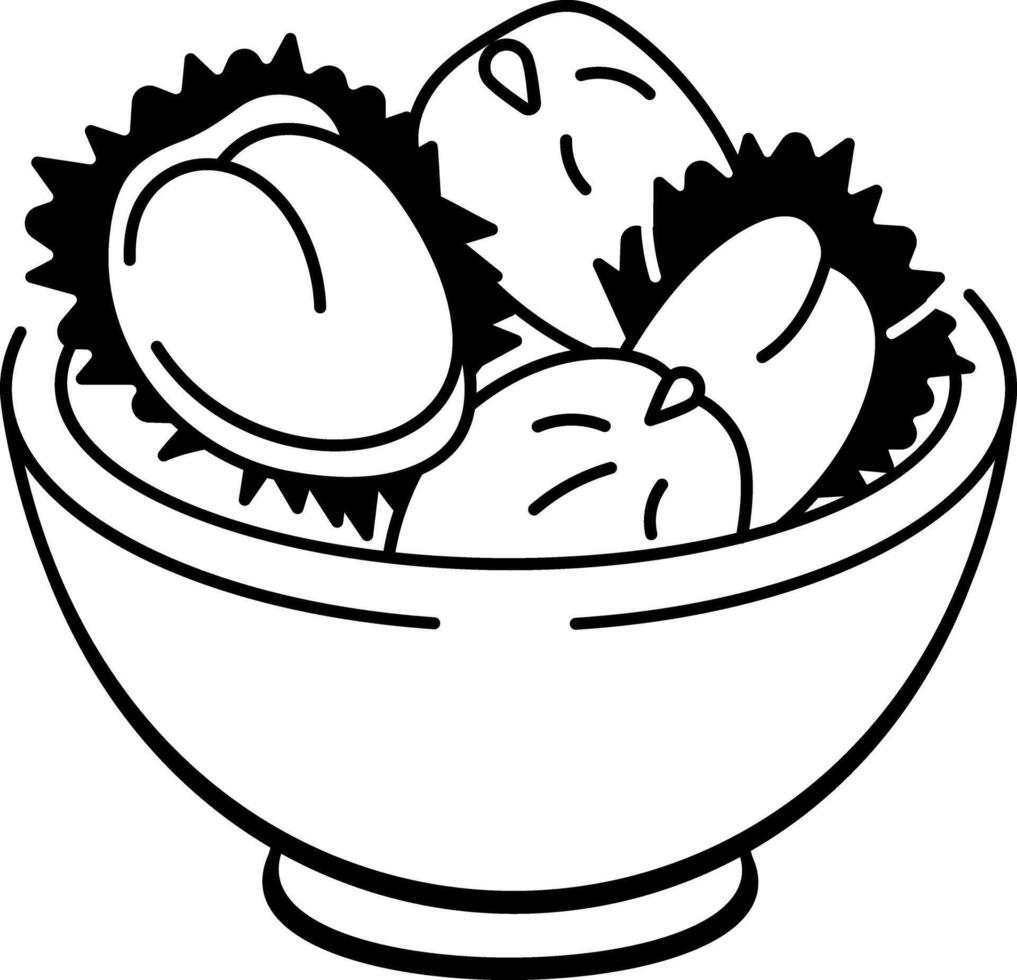Chestnut bowl icon in doodle style vector
