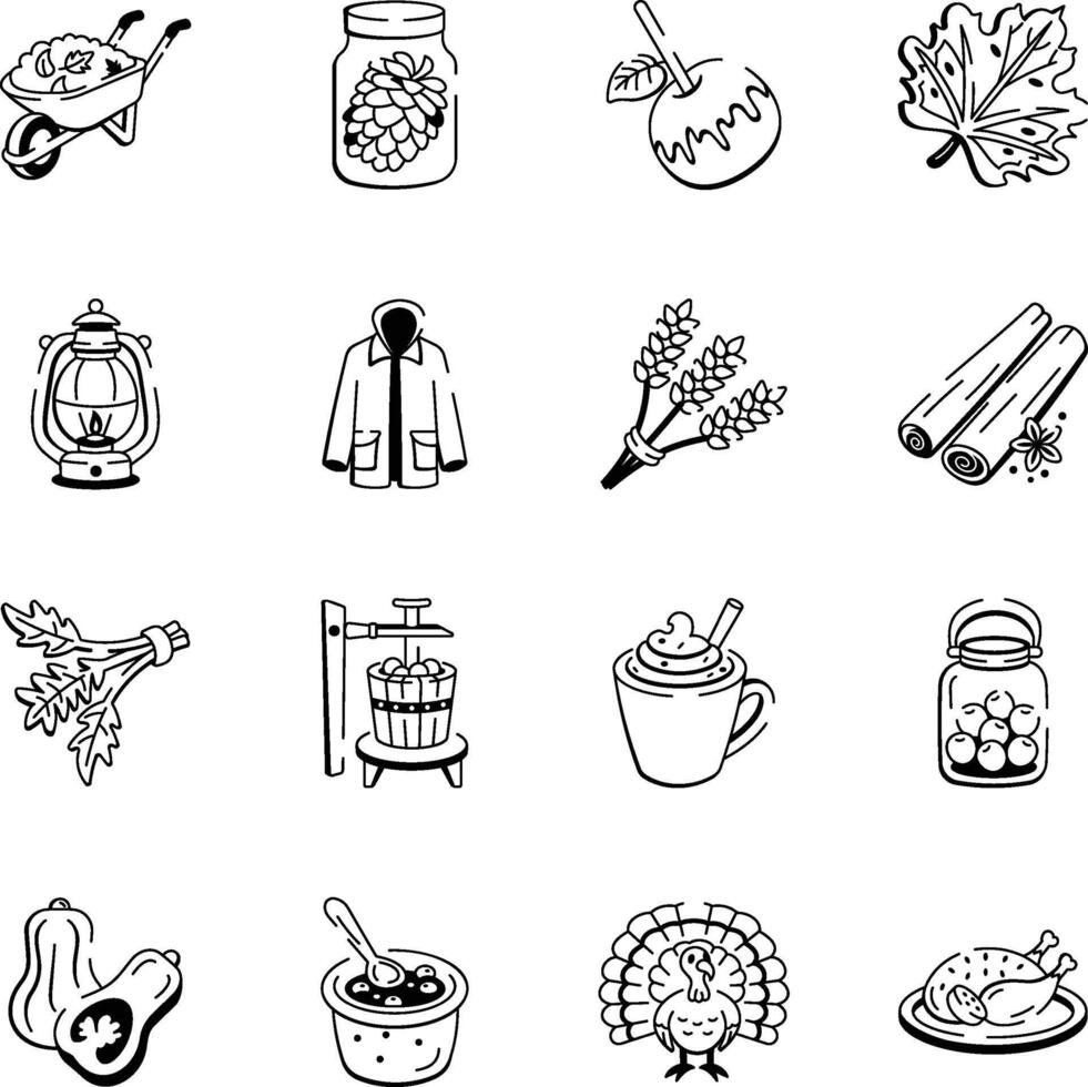 Pack of Autumn Harvest Season Sketchy Icons vector