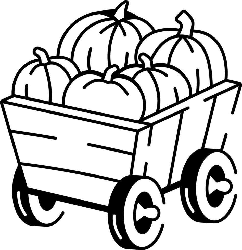 A hand drawn style icon of pumpkin cart vector