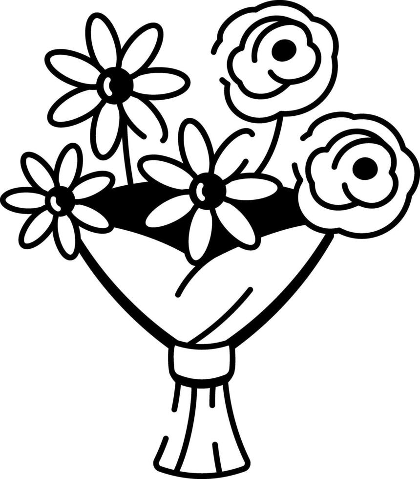 Wildflower bouquet icon in doodle style vector