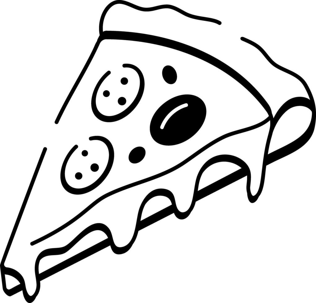 A hand drawn style icon depicting a pizza slice cut vector