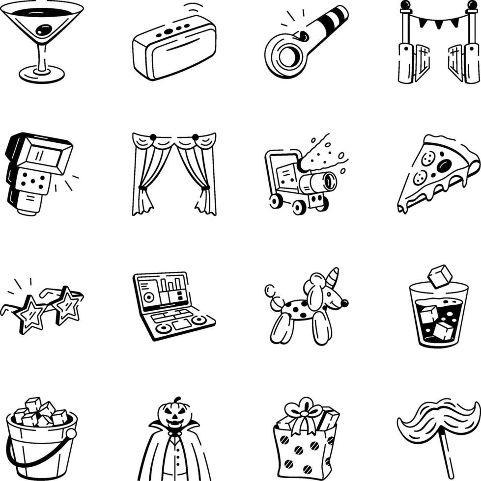 Collection of Doodle Style Party Icons vector