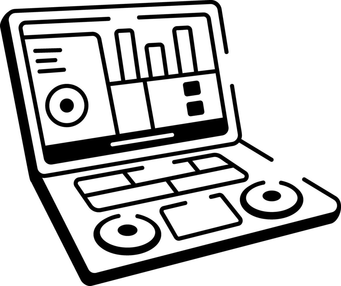 An icon of a dj laptop designed in drawing style vector