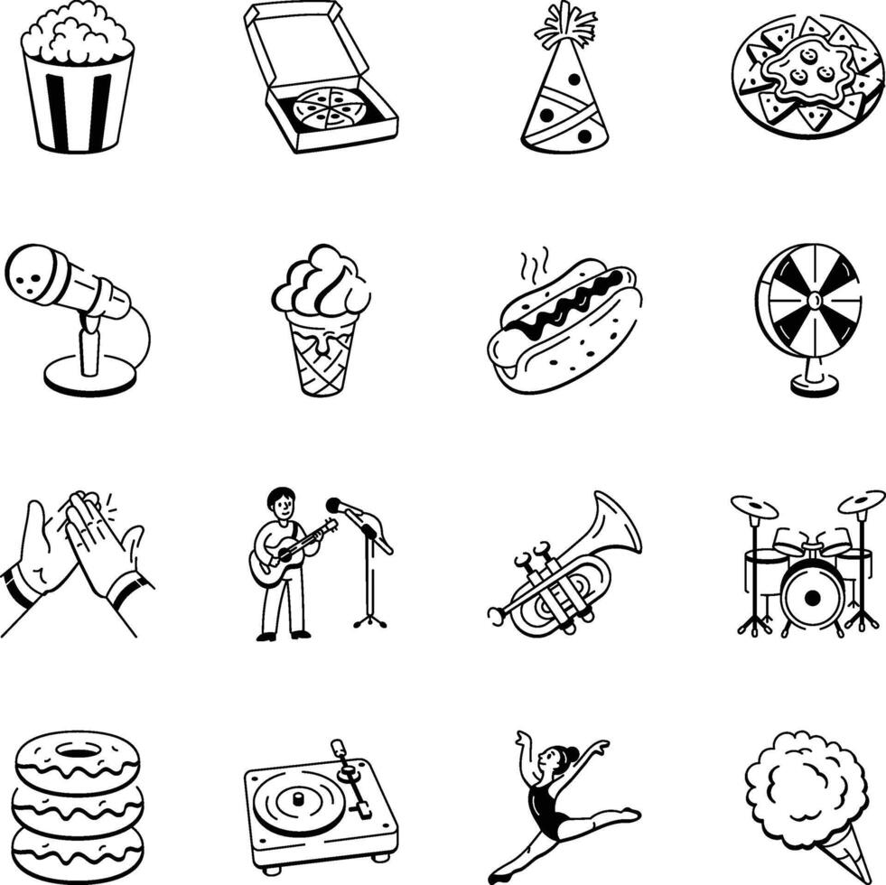 Collection of Party Fun Hand Drawn Icons vector
