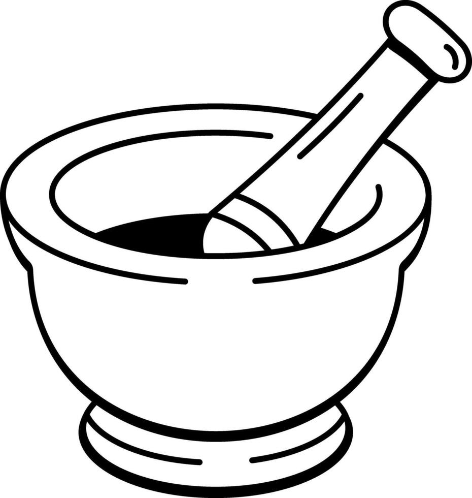 A doodle style icon symbolizing mortar and pestle tools vector