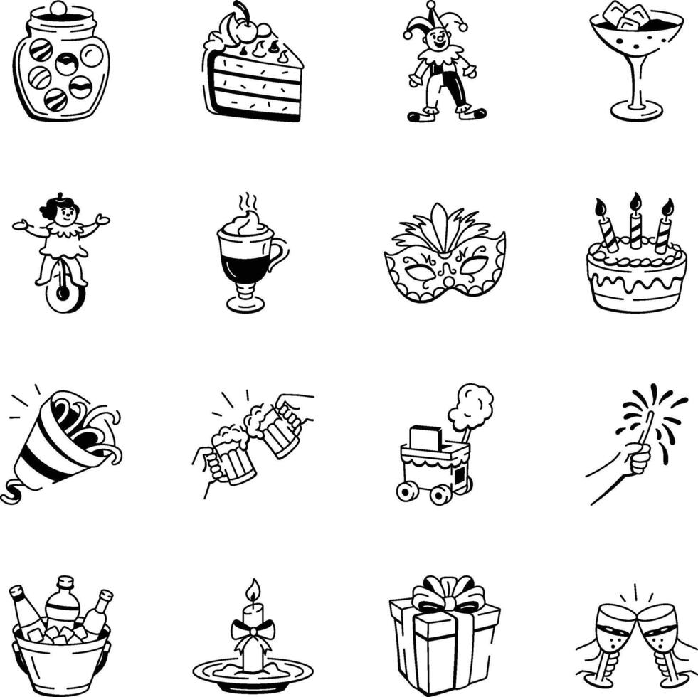 Set of Hand Drawn Festive Celebration Icons vector