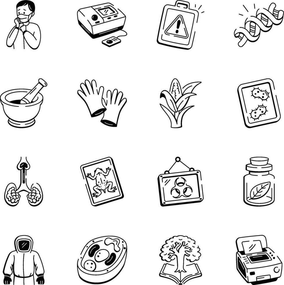Set of Biology And Science Doodle Icons vector