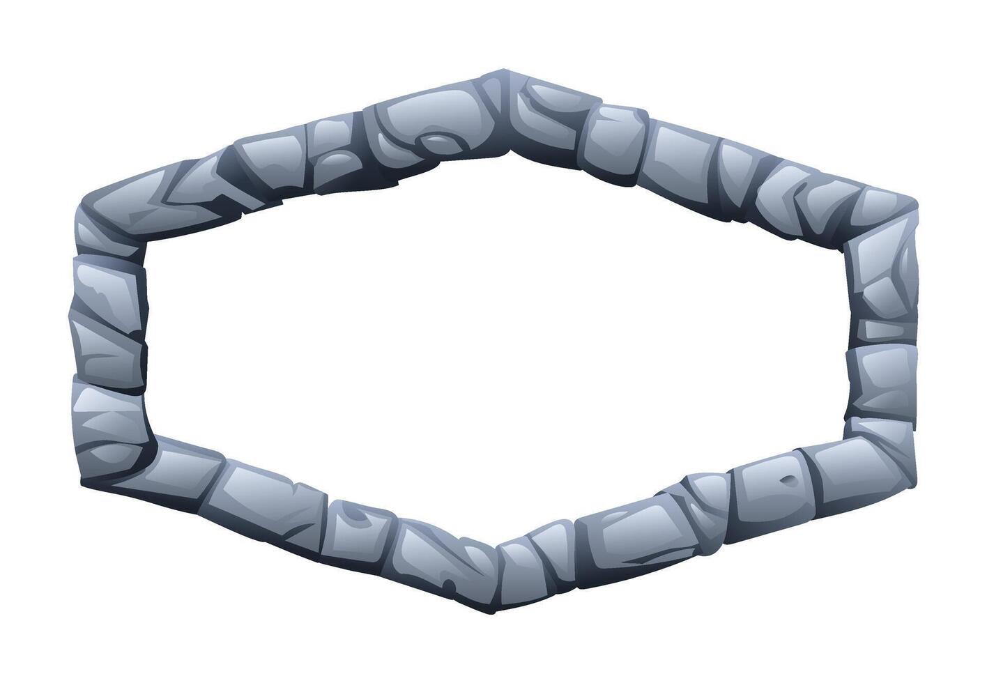 Stone frame made of jagged pieces, enclosing a blank surface. Cartoon illustration vector