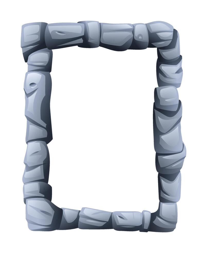 Rectangular stone frame made of jagged stone pieces, enclosing a blank space in the middle. Cartoon illustration vector
