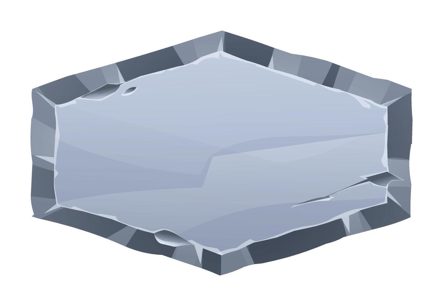 Stone board with cracks and jagged edges, with a fractured surface. Stone banner element for game and web. Cartoon illustration vector