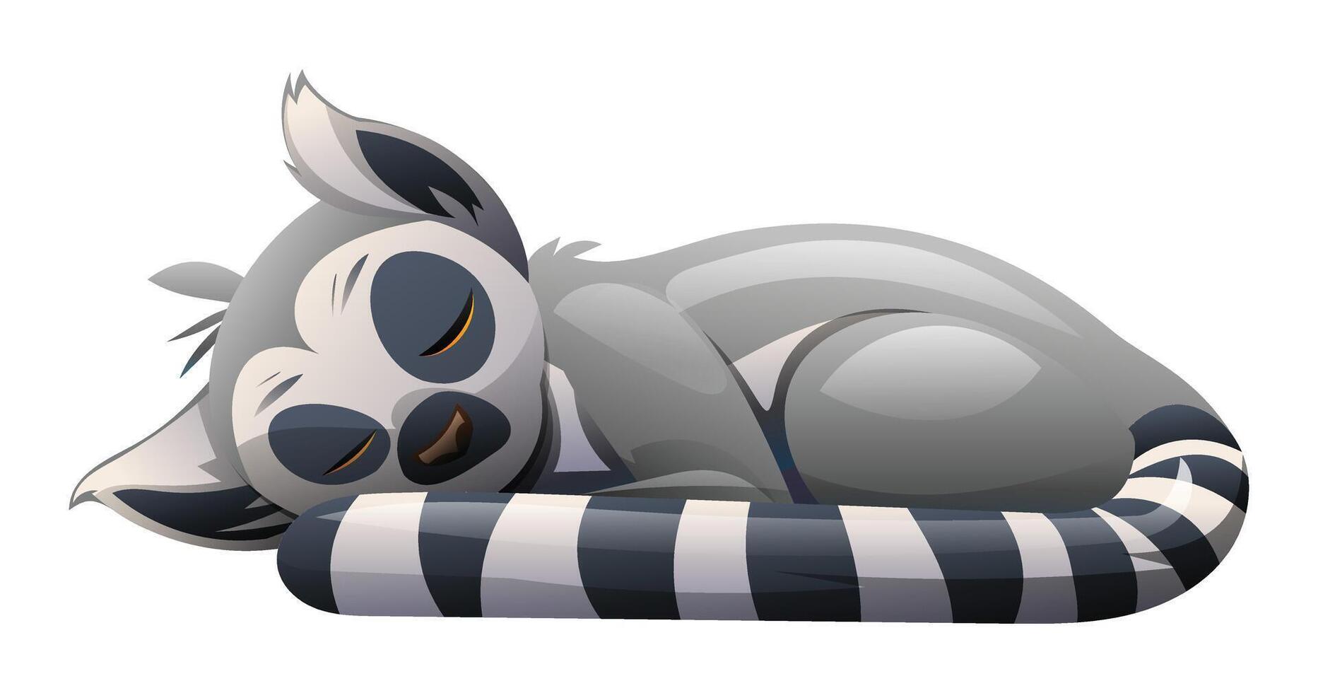 Lemur sleeping, curled up and resting. Cartoon character illustration vector
